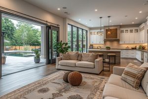 entrée ouverte sur salon et cuisine